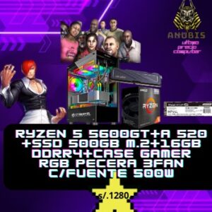 RYZEN 5 5600GT+A520+SSD 500GB M.2+16GB  DDRR4+CASE GAMER RGB PECERA C/FUENTE REAL